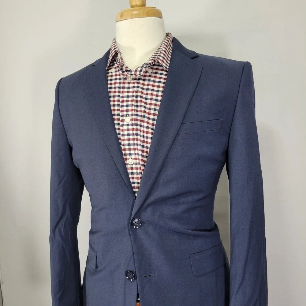 Express Men's Sport Coat Blazer Two Button Navy Blue Poly Wool 38R Extra Slim‎
